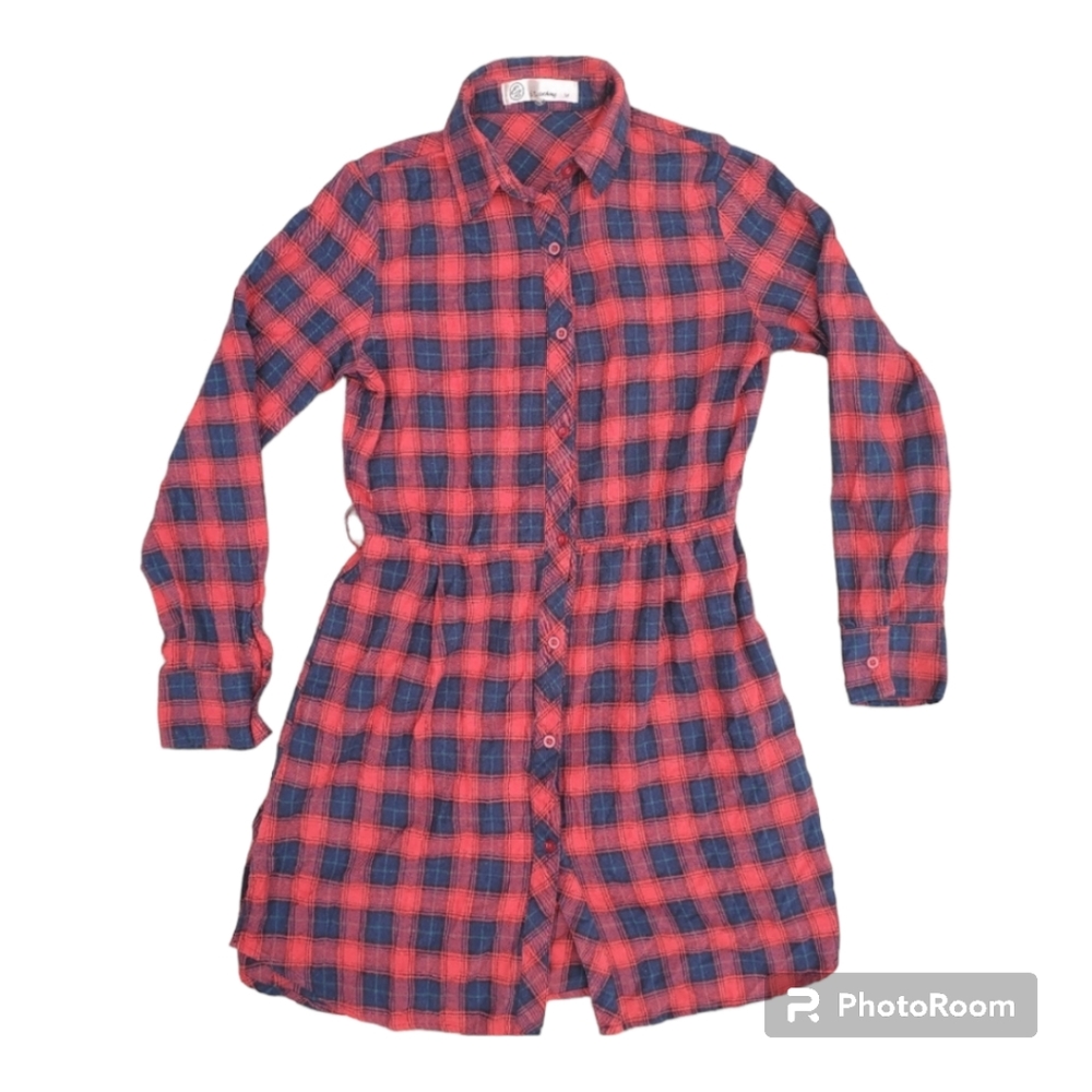 E2 Clothing Plaid Long Sleeve Dress sz Medium